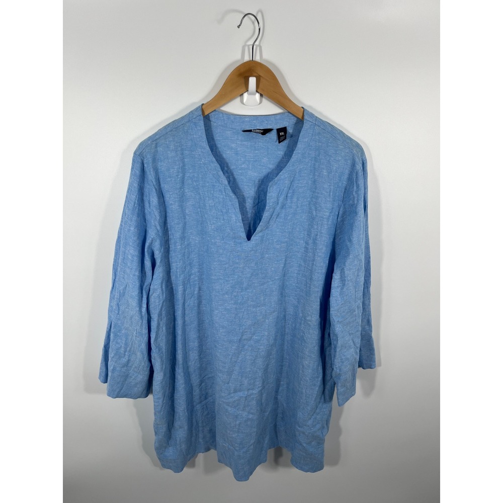 Lands End Womens Linen Blend Pop Over Top XXL Blue Resort Beach Euro‎ Summer